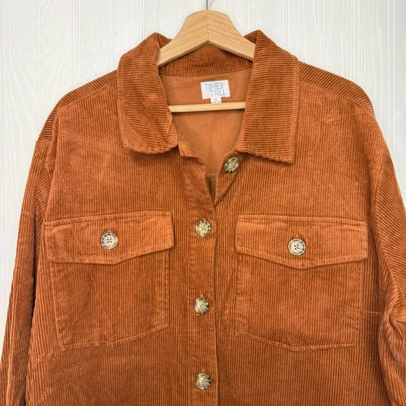Time & Tru Rust orange corduroy Shacket size XL 16-18 - Picture 3 of 10